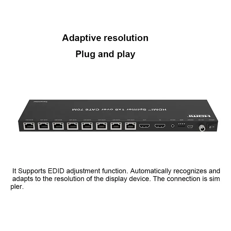 موزع موسع 4K 30 هرتز عبر إيثرنت 1x8، موسع فاصل 1 في 8 فوق Cat6 POC + حلقة 70 متر #3