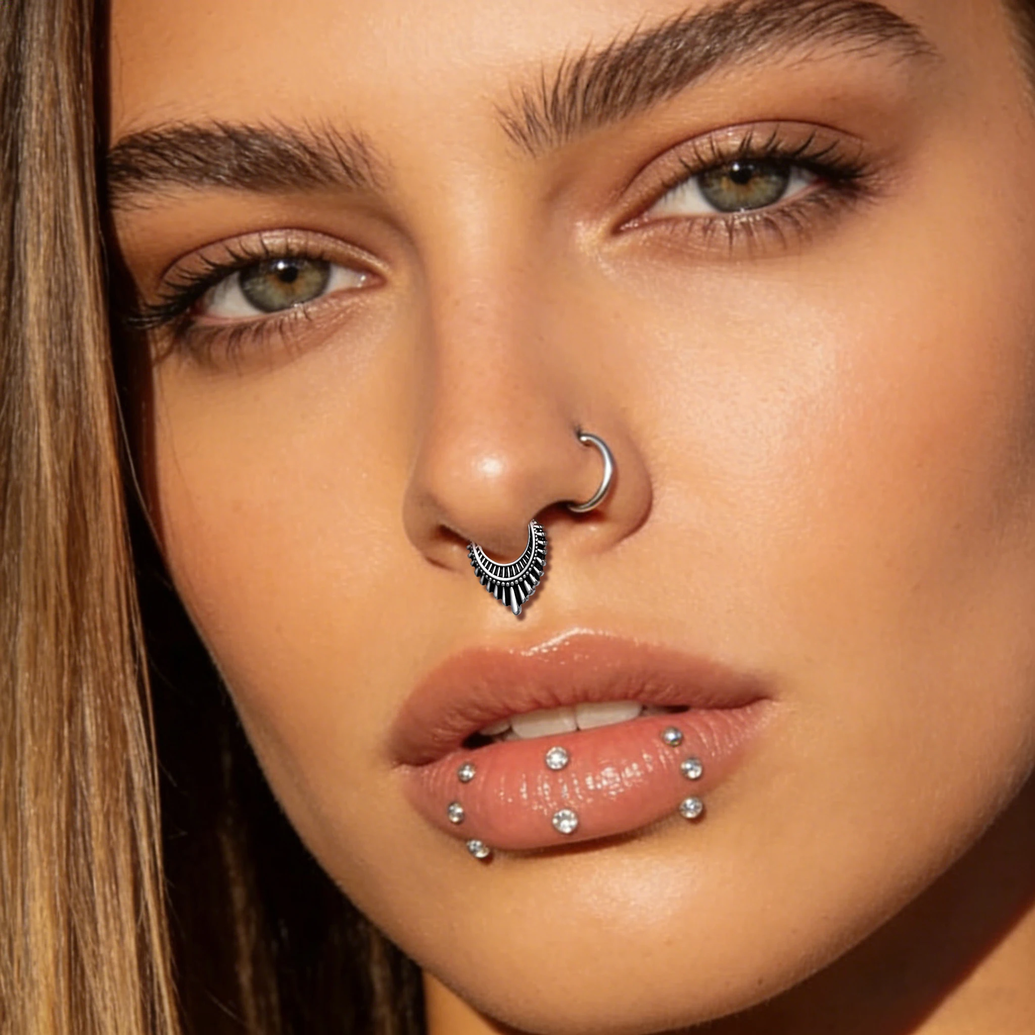 Vankula 1pcs Boho Tribal Crescent Septum Nose Ring Vintage Sunburst Cuff Hoop Hypoallergenic 316 Stainless Steel Ethnic Jewelry view 5