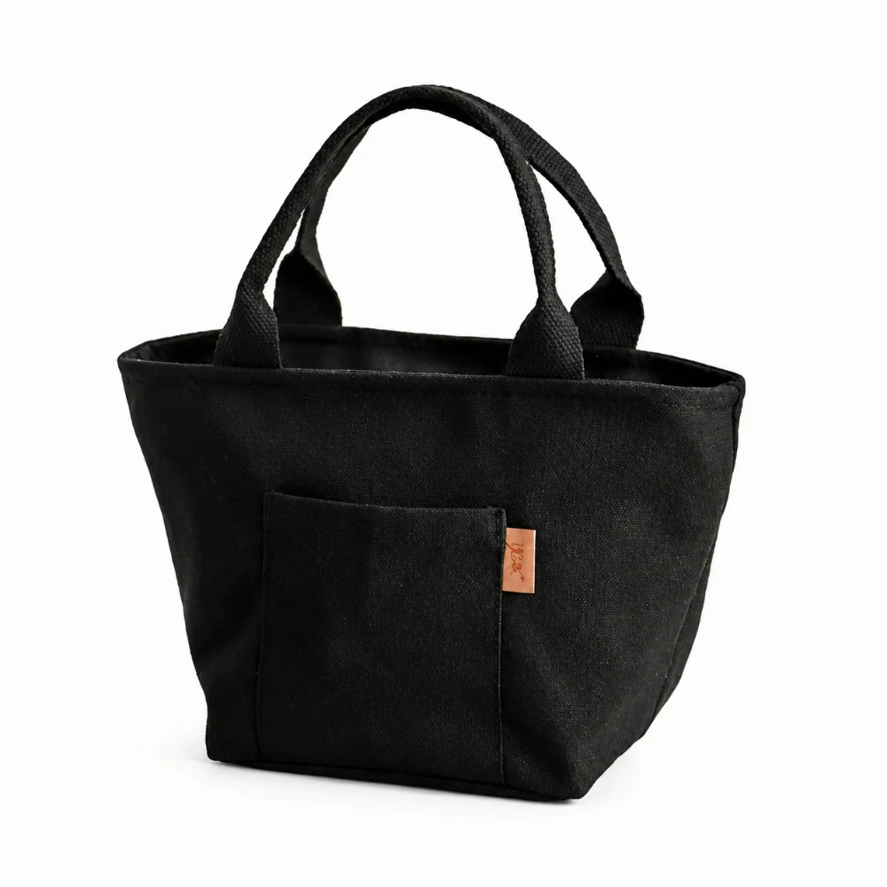 Quality Black White Canvas Lunch Bag Zipper Closure Aluminum Foil Insulated Insulated Lunch Bag Square Thicked Handbag Picnics