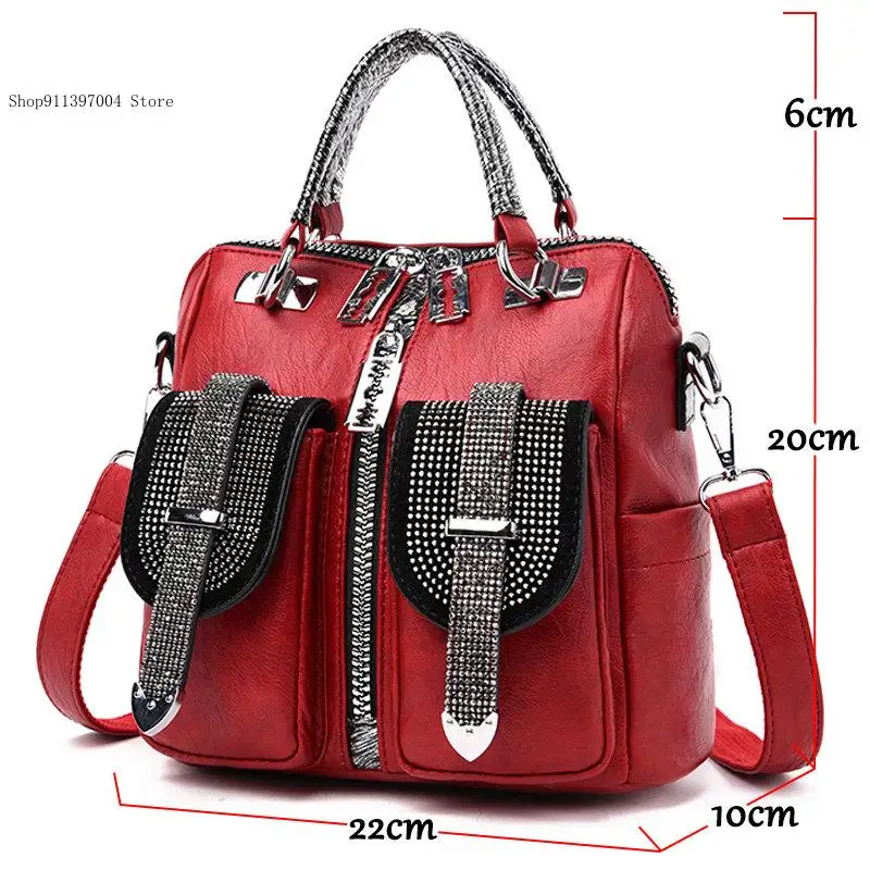 Soft Leather Diamond Studded Backpack Single Shoulder Crossbody Bag for Women