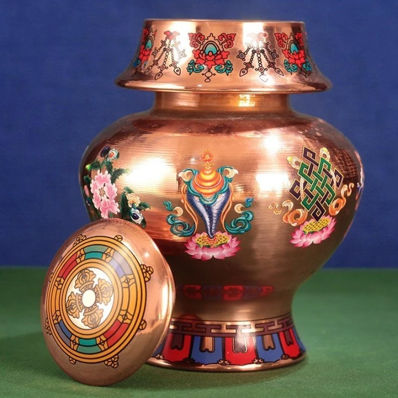 

Tibetan Bottle ,Red Copper Handicraft Auspicious Tantric Spices Storage Bottle,Buddhism Religious Desktop Altars Decorative,17cm