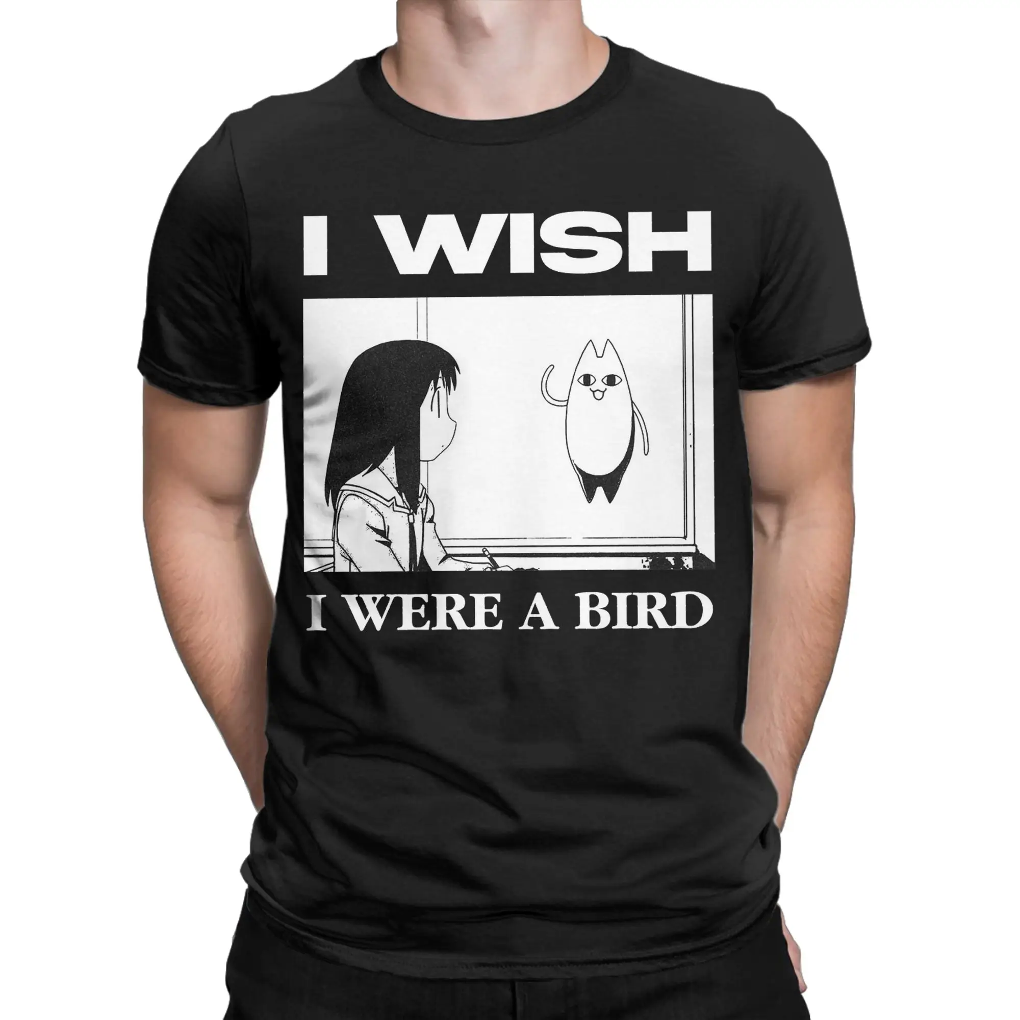 Herren-T-Shirt „Ich wünschte, ich wäre ein Vogel“ Osaka Azumanga Daioh, reine Baumwolle, kurzärmelig, Rundhalsausschnitt, Übergröße – Detail 3