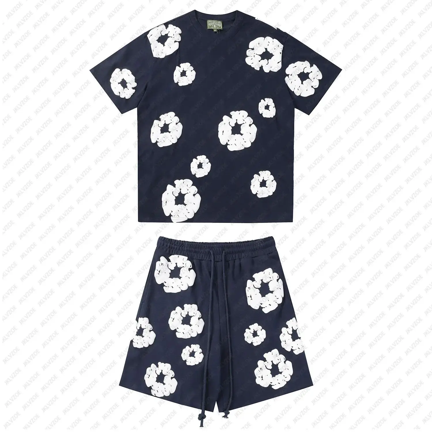 Men and women floral print casual loose T-shirt Harajuku shorts two-piece urban fashion trend short sleeve 2024