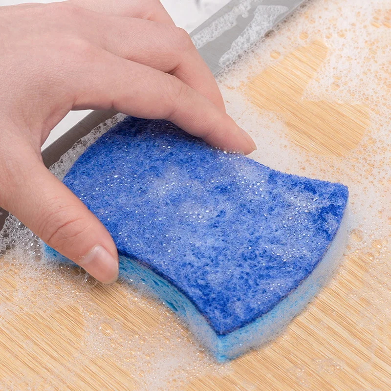 5PCS Kitchen Cleaning Sponge Scrub Pads Blue Wood Pulp Sponge Cleaners