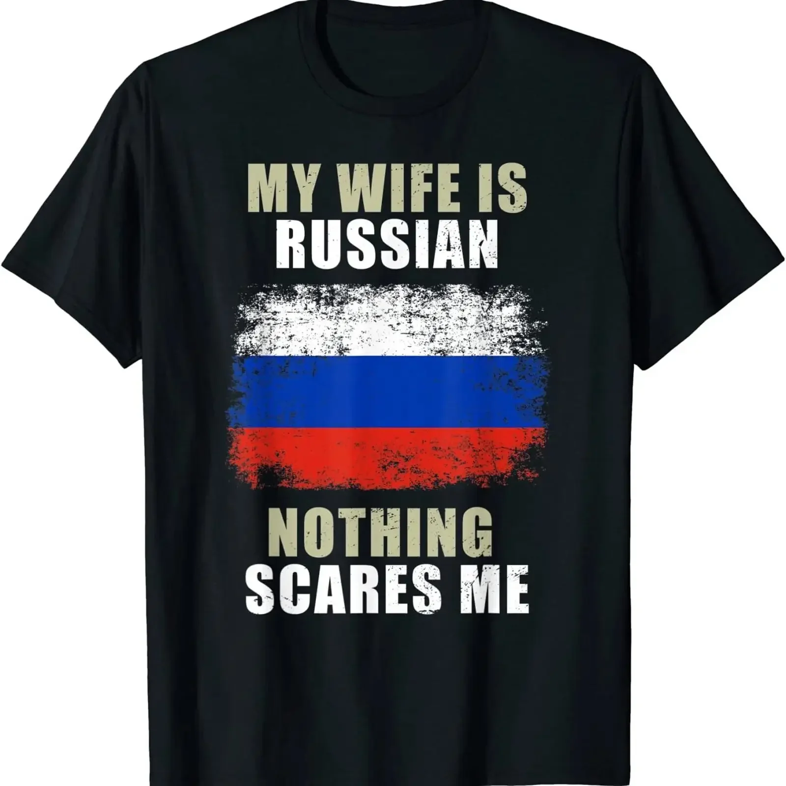My Wife Is Russian Nothing Scares Me T Shirt Funny For Husband Men Image 1 of 2 vintage Washed homme graphic Casual Breathable