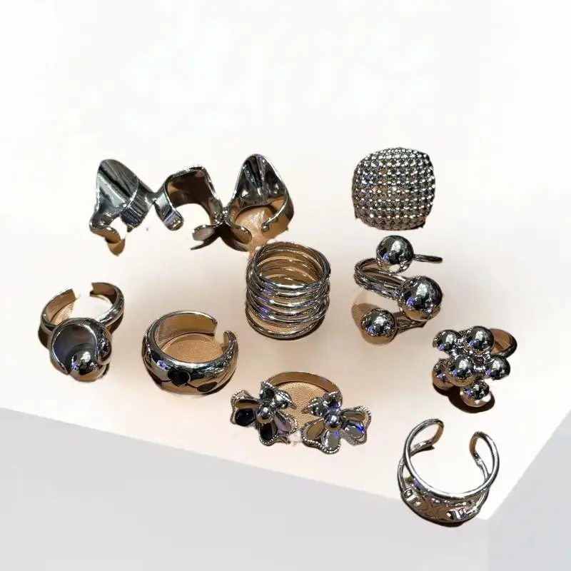 1x المبالغة الشرير المعادن شخصية تصميم هندسي زهرة الكرة شكل خواتم للنساء موضة بسيطة قابل للتعديل مجوهرات هدية #3