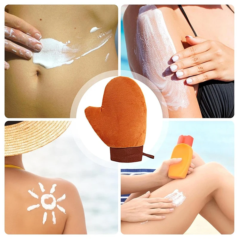 New Tan Mitt Body Lotion Glove Self Tanning Mitt Double Sided Prevents Sticky Hands Applicator Portable Quick Dry Flocking Glove