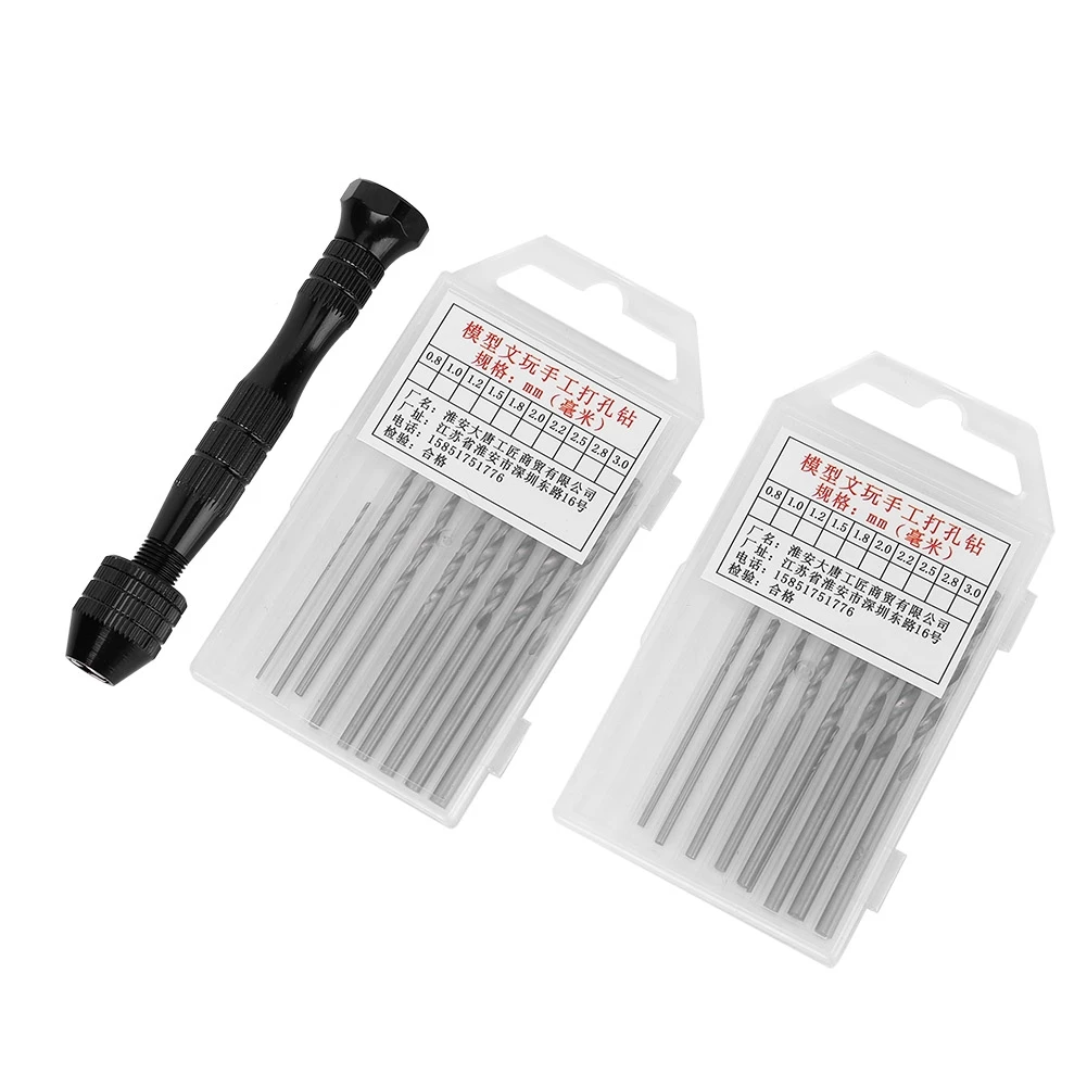 Hand Twist Drill Set Black Mini Manual Rotary Punch Perforated Tool +20 Drill Bits