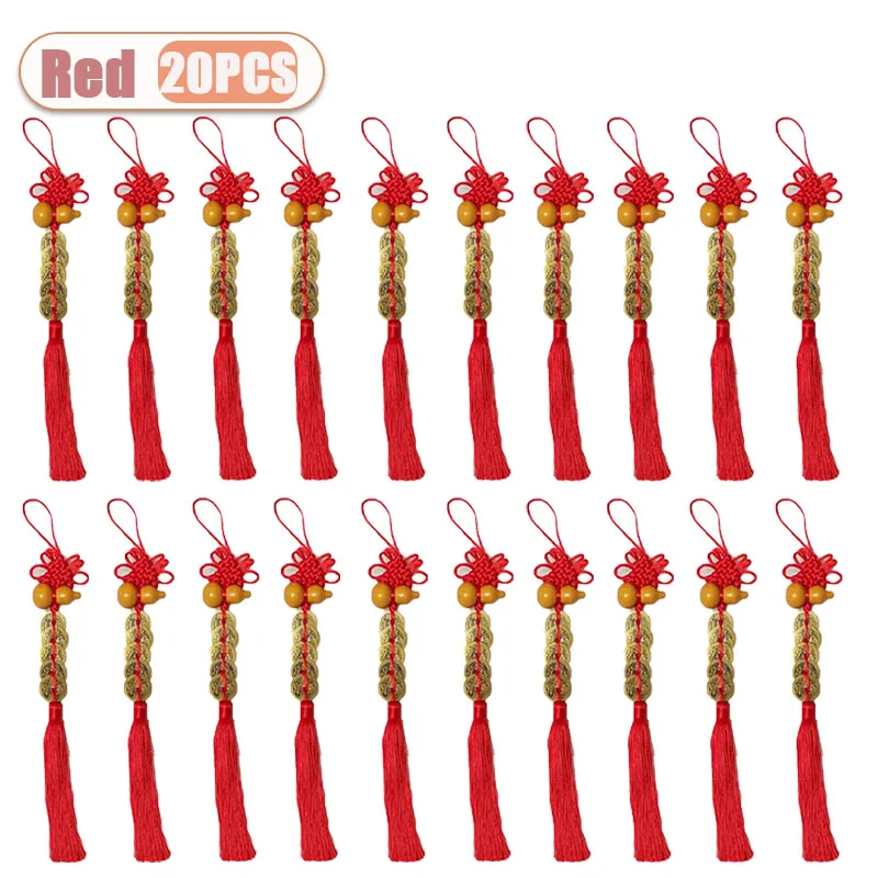 NONE 1-30PCS Hohe Qualität Holz Kürbis Reinem Kupfer Fünf Kaiser Geld Anhänger Chinesischen Knoten Quaste Auspicious Knoten hause Anhänger 4