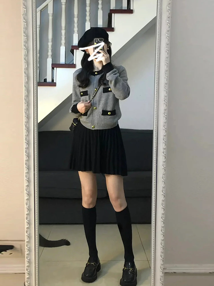 Retro Lazy Sle Damen-Strickpullover, Mantel, weiches Ey, Herbst-Winter, lockere Passform, Knopfleiste, lang, Sve, rundes Ne-Top