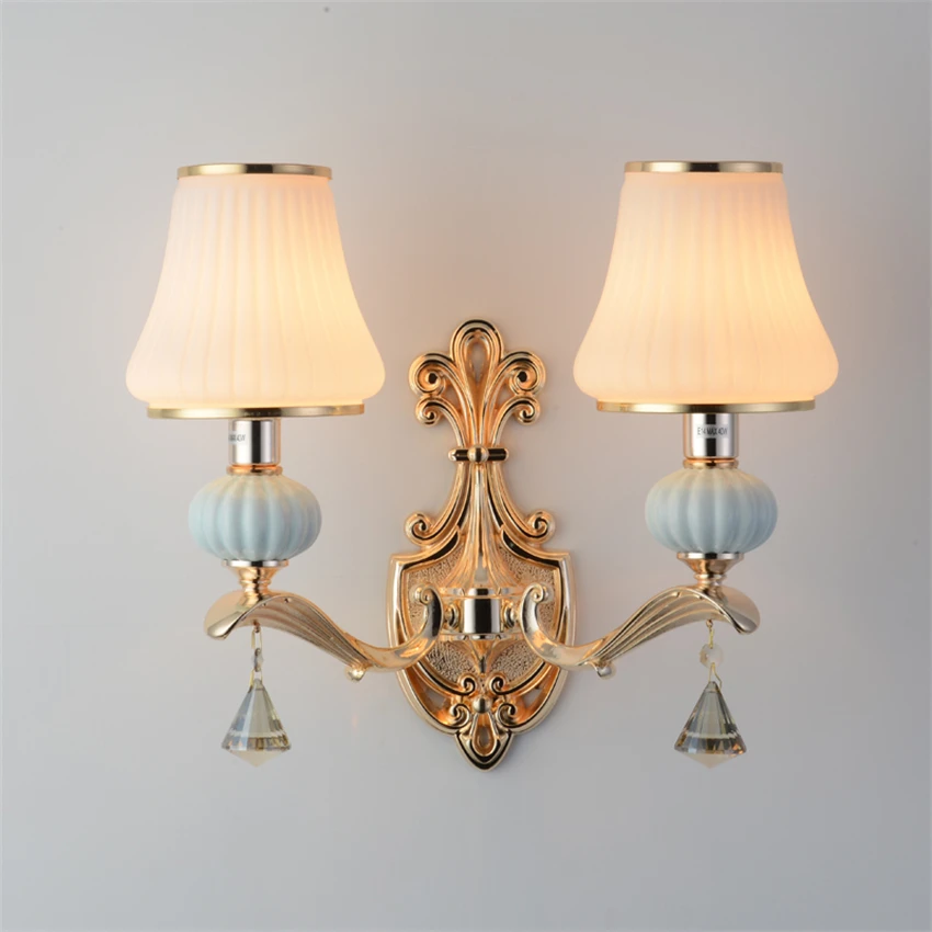 Pink glass ceramic wall lamp princess bedroom bedside lamp living room European decorative lamp dining room court sconces lights