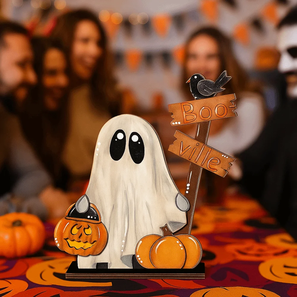 

Wooden Pumpkin Ghost Ornament Handmade Ghost Pattern Halloween Pumpkin Ornament Funny Wooden Ghost Decoration Halloween Party