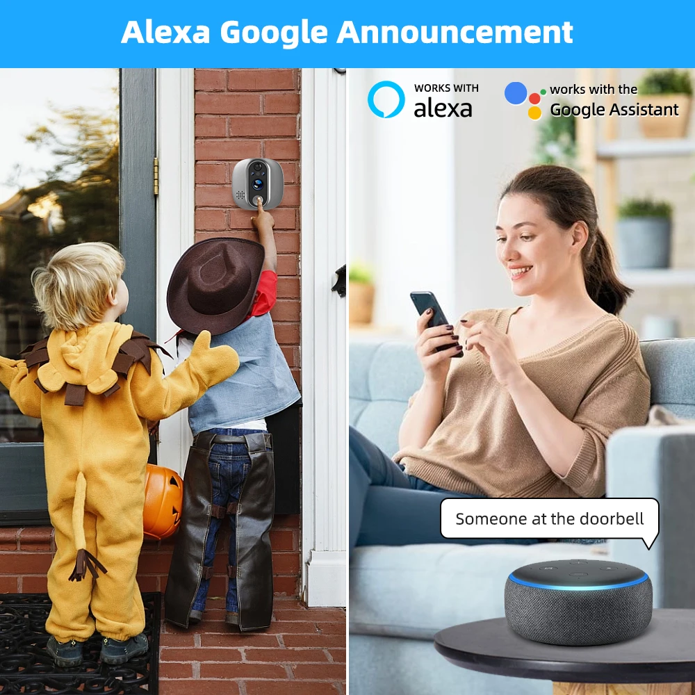 Tuya Video Doorbell WiFi Peephole Door Bell IP Camera 1080P With 4.3inch Display Screen Smart Life Works With Alexa Google Home