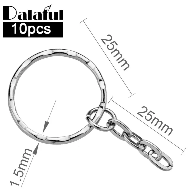 10 pcs 25mm Key Rings Parts with Chains Silver Color Metal Round Split Keyring Keychains DIY Jewelry Accessories P007