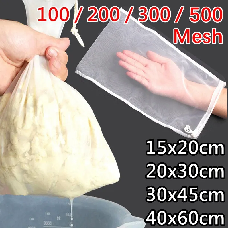 

100/200/300/500Mesh Soy Milk Wine Filter Bag Nut Milk Bag Tea Coffee Oil Yogurt Filter Net Mesh Kitchen Food Reusable