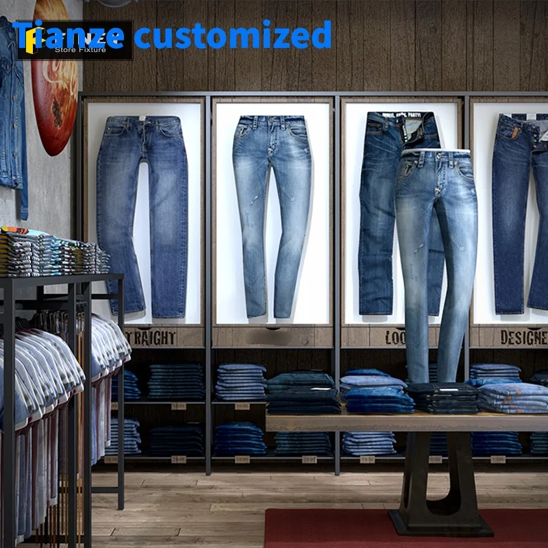 

(Customized) retail clothing shop jeans display standing rack modern design