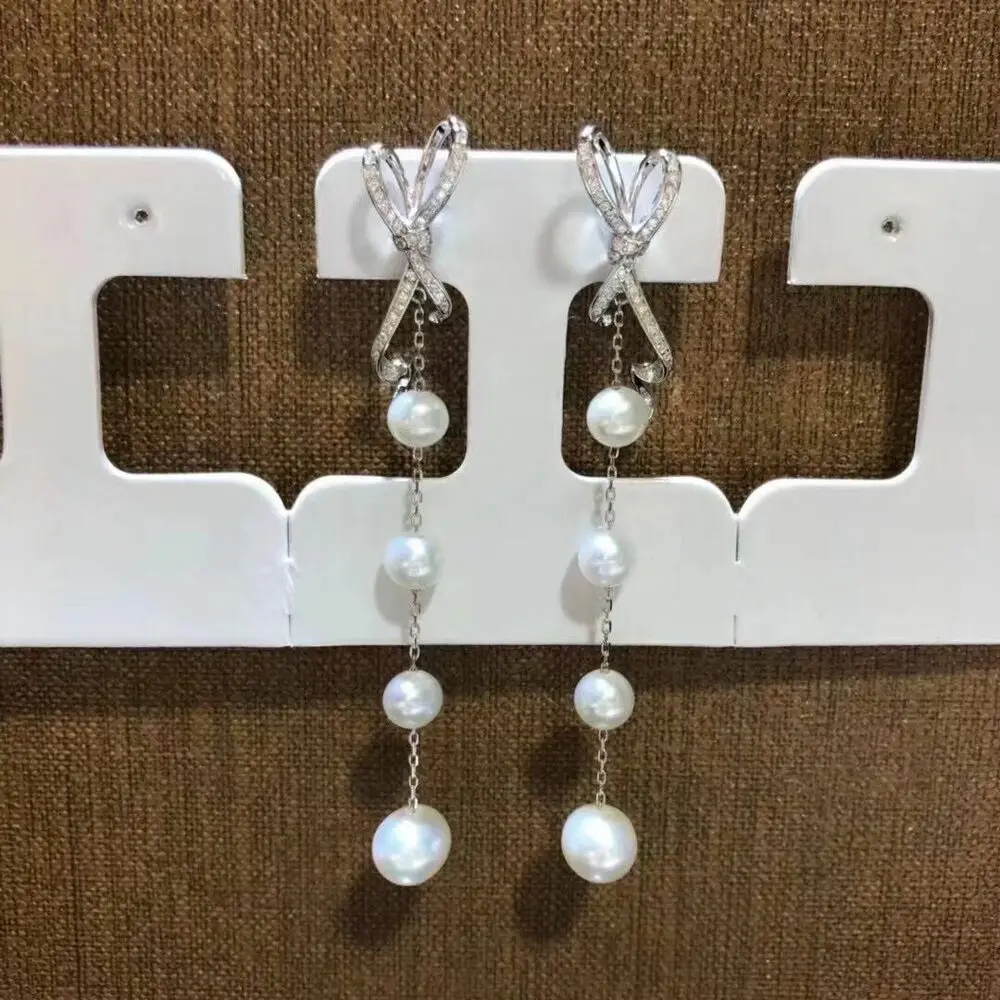 

charming pair of 8-9mm new design south sea white pearl dangle earring 925s