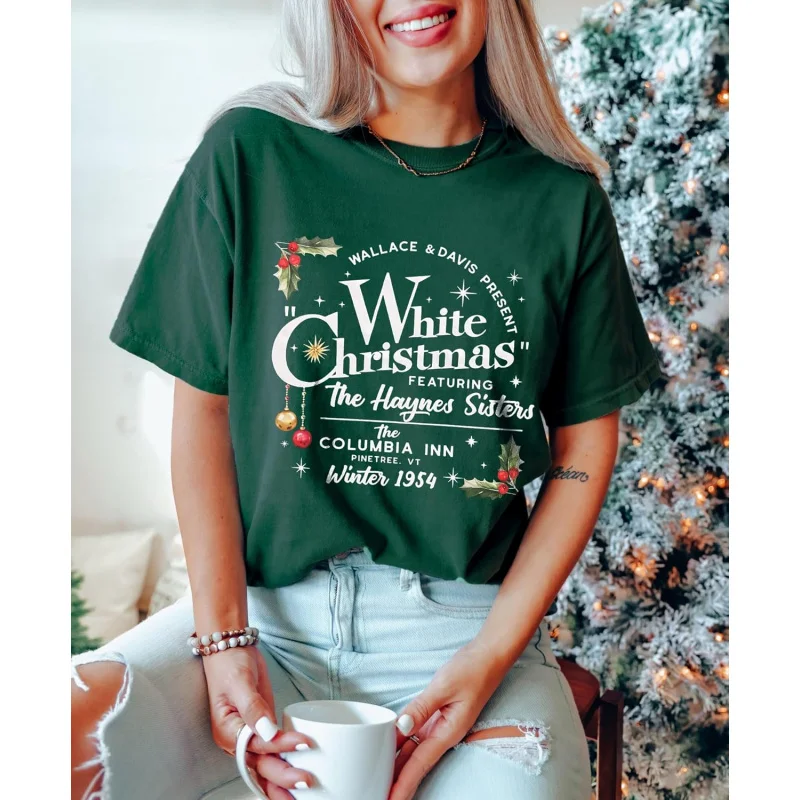 Ladies' Christmas pine tree pattern design T-shirt short sleeved holiday party top