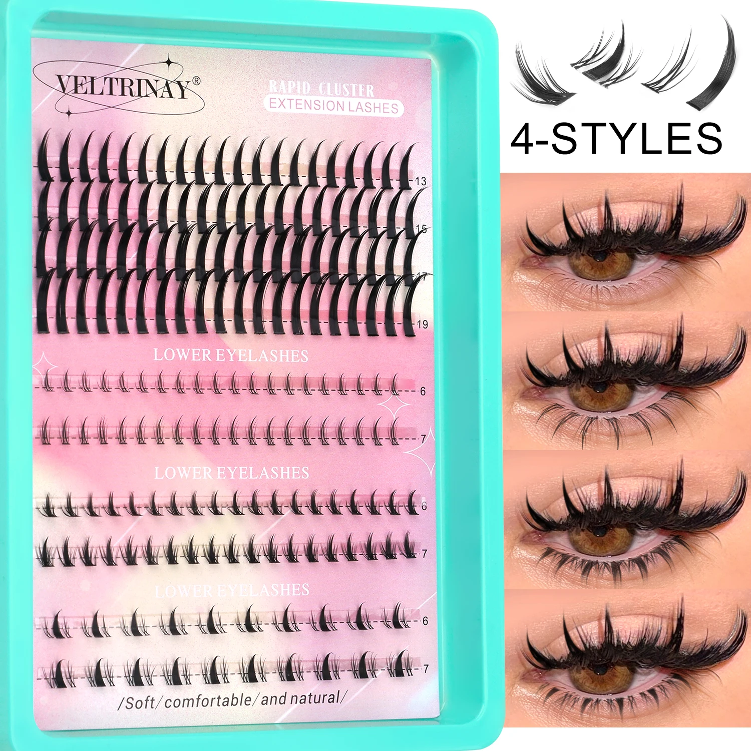 VELTRINAY 4-in-1 Botoom Lashes 1 Stil Spiky + 3 Stile Untere Wimpern Gemischtes Paket Natürlicher Look Wimpernbüschel Transparentes Band für Anfänger – Detail 5