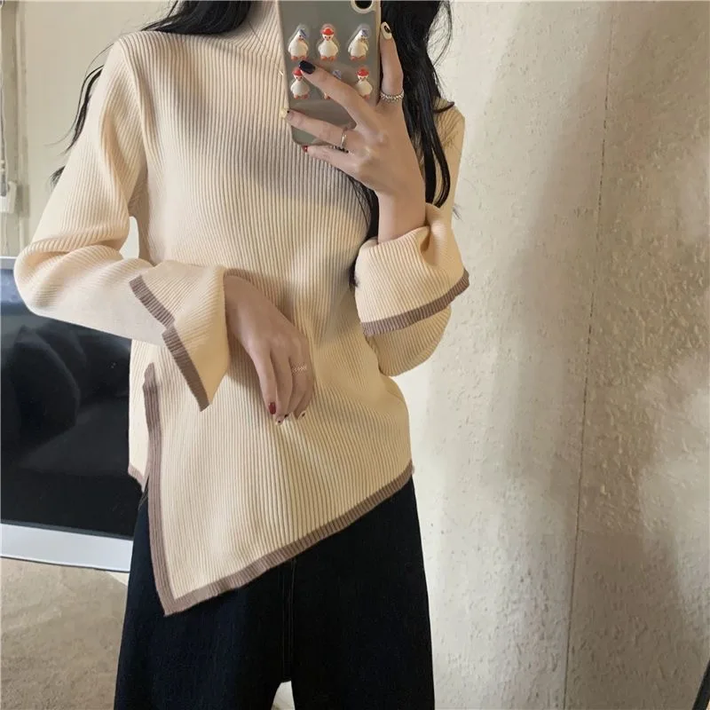 

Fdfklak Casual Assorted Colors Pullovers Women Knitted Basic Autumn Winter Slim Jumpers Sweaters Female Clothing Grey Black Top