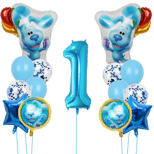 만화 테마 파란색 실마리 개 풍선 세트, 파란색 호일 번호 1-9 번째 소년 생일 파티 장식 용품, 베이비 샤워 글로보 