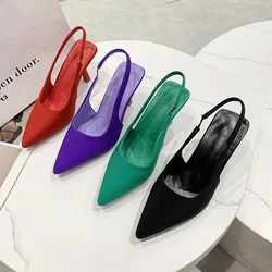 Sandały damskie 2024 Summer New Closed Toe Green Single Shoes Female Thin Heel Fashion Hollow Pointed Toe Sandals Women