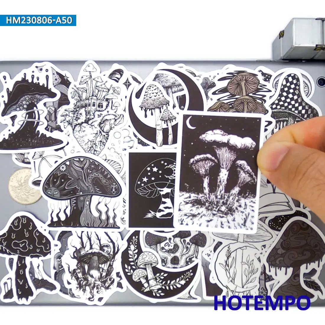 20/30/50Pieces Black White Style Mushroom Graffiti Funny Stickers for Motorcycle Car Bike Scrapbook Luggage Phone Laptop Sticker