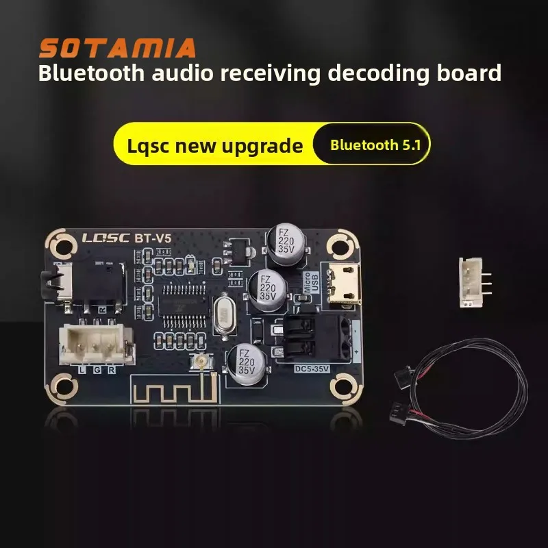 SOTAMIA Bluetooth 5.1 Scheda di ricezione e decodifica audio 5V 35V12V Ampia tensione USB Scheda audio per computer Decodifica BT V5