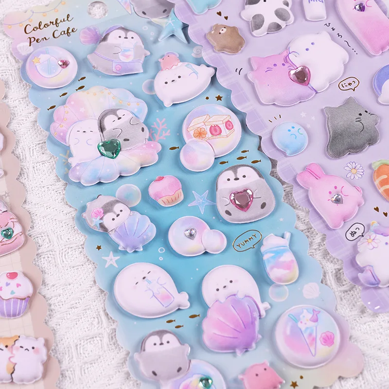 1 pc Random Kawaii Cartoon Animals Crystal Decorative 3D Puffy Stickers Cute Stationery Diy Scrapbooking Sticker