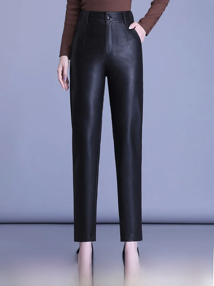High Waist Slim Fit Sheep Leather Pants Women's Fashionable Straight Leg Pencil Pants Comfortable Breathable Casual Trousers