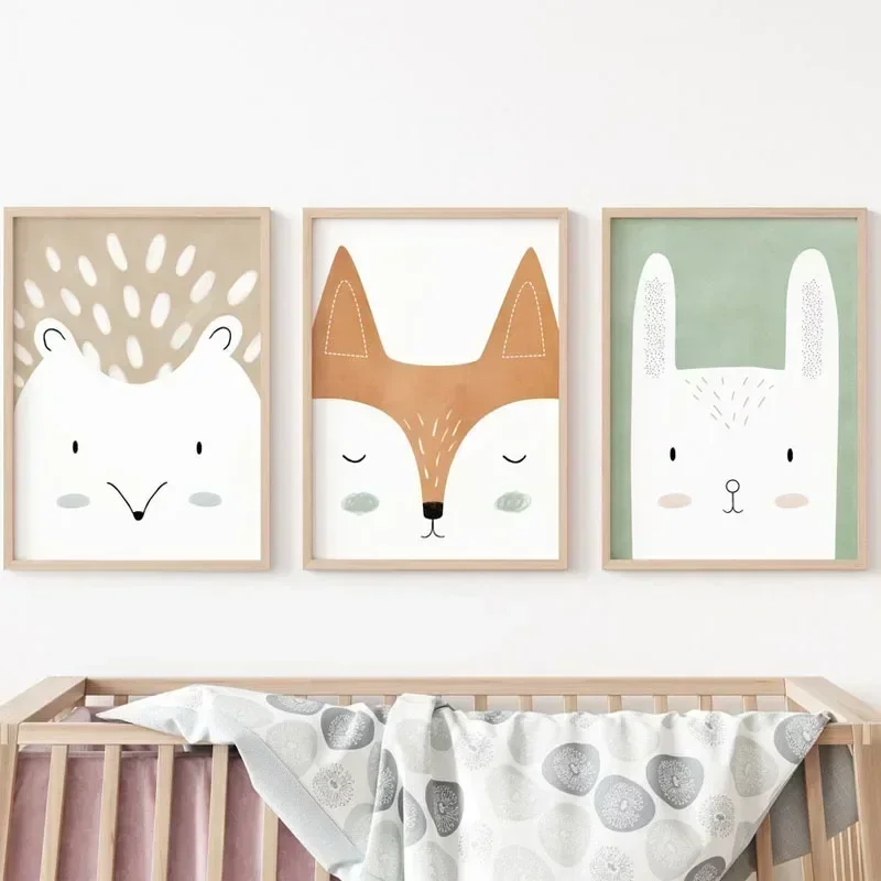 Wall Art Print Canvas Painting Deer Fox Rabbit Bear Hedgehog Woodland Nursery Nordic Poster Wall Pictures Baby Kids Room Decor