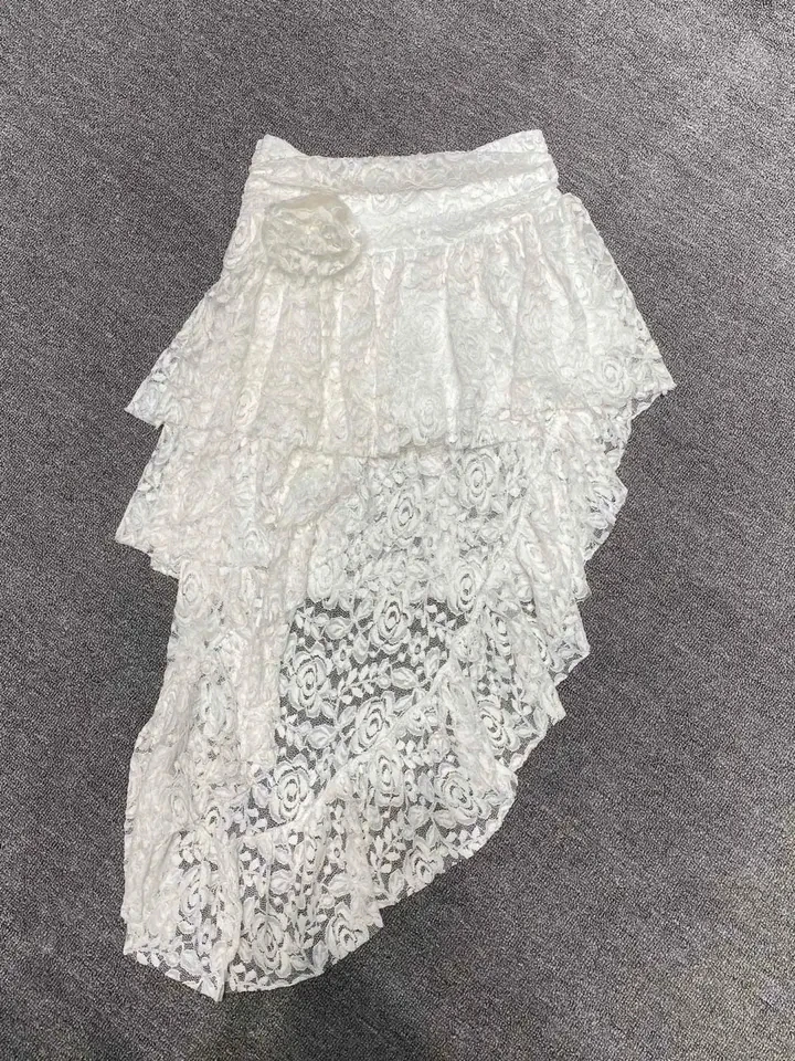 2024 Summer New Women High Quality Chic Luxury Lace Flower Asymmtrical Skirt for Ladies