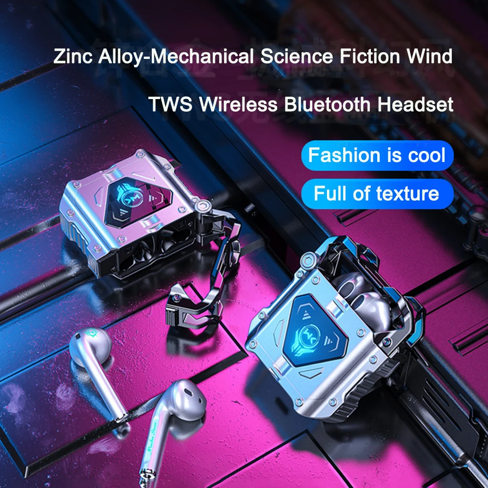 Headset Zinc Alloy Mech Cool Wireless Bluetooth Headphones V50 TWS Light Effect Earbuds 13MM Dynamic Stereo Headset Earphone