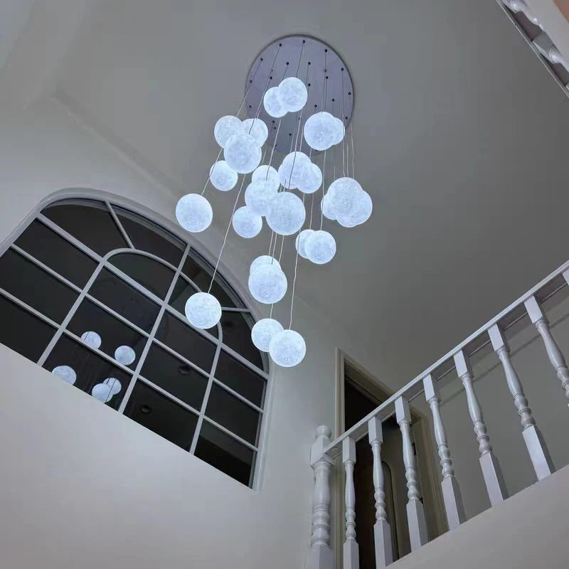 Postmodern Rotating Duplex Grand Staircase Pendant Lamps Villa Apartment Light Luxury Simple Nordic Glass Ball Long Chandeliers