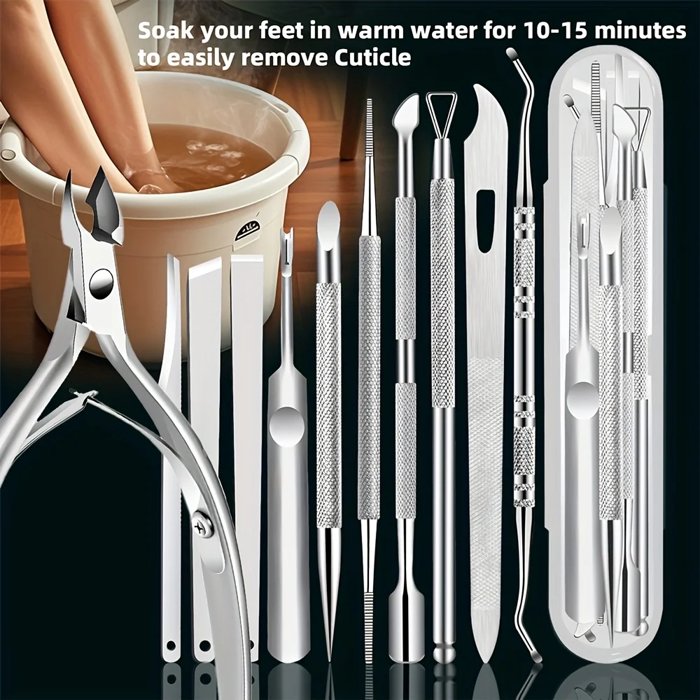 11 قطعة مقص بشرة الفولاذ المقاوم للصدأ-قص بشرة الأظافر-مقص إزالة الضوء الميت البيج مقص المقص أدوات مانيكير الأسرة #6
