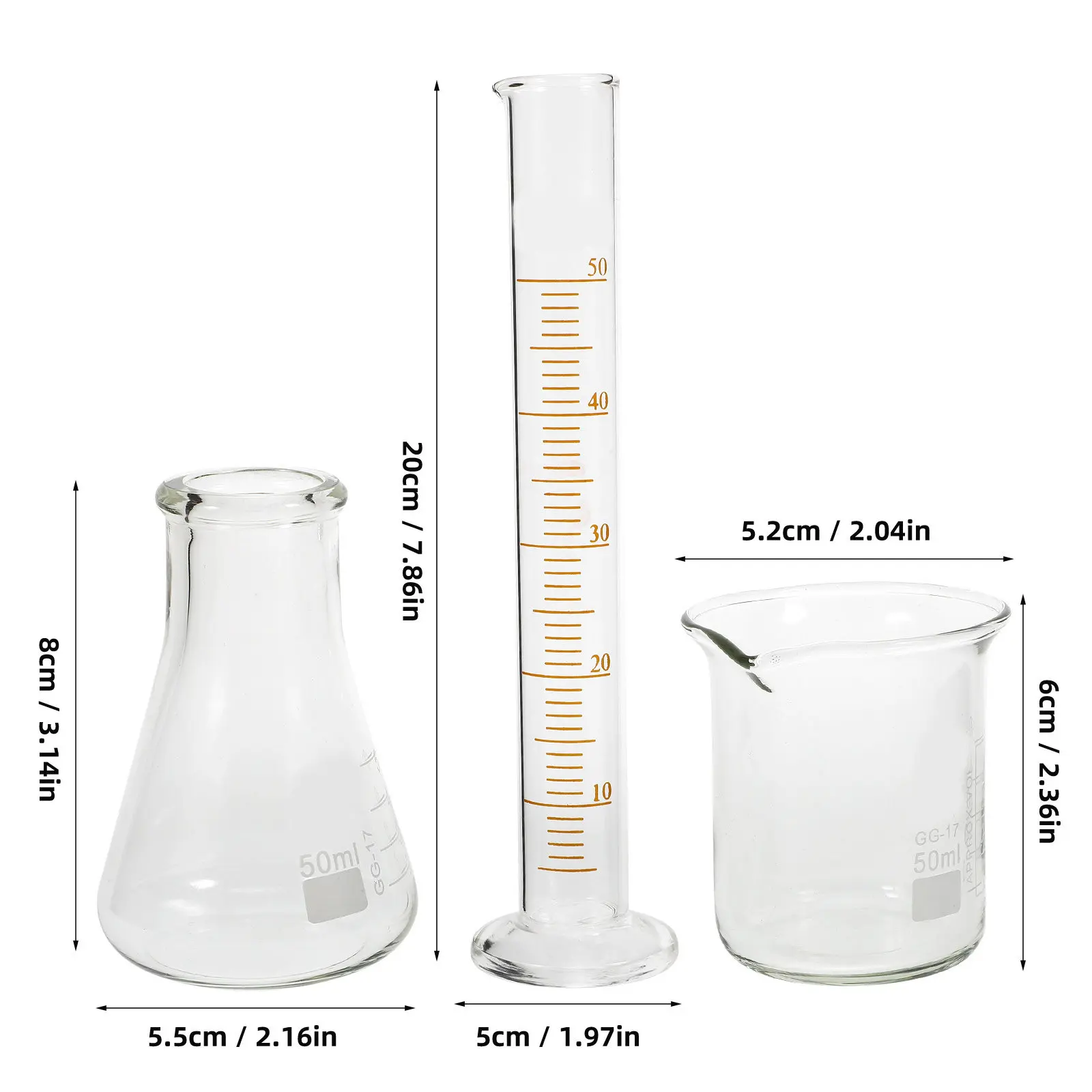 1Set Laboratory Glassware Beaker Graduated Cylinder Flask Set Clear Graduation Markings Chemistry Physics Experimental Tool - view 3