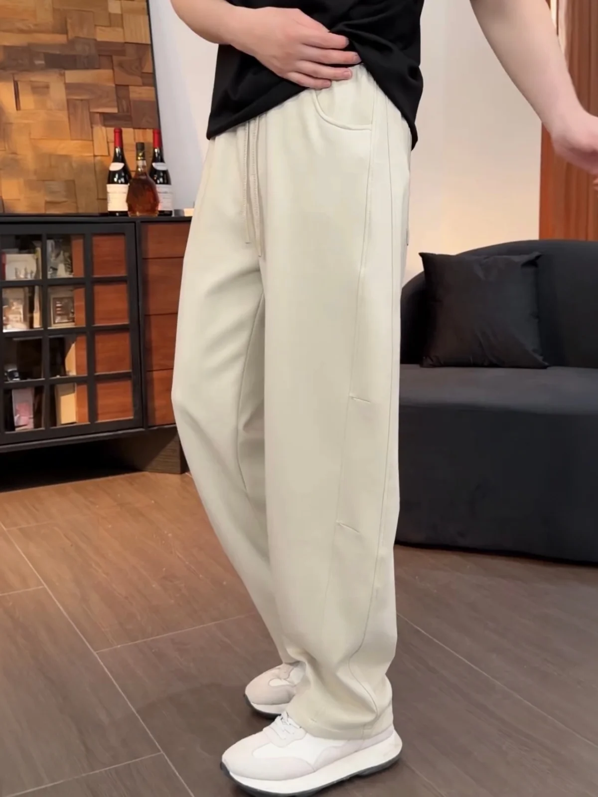Spring Summer Men's Cloud Cotton Straight Leg Casual Pants Breathable Sporty Wide Leg Sweatpants Comfortable Loose Fit
