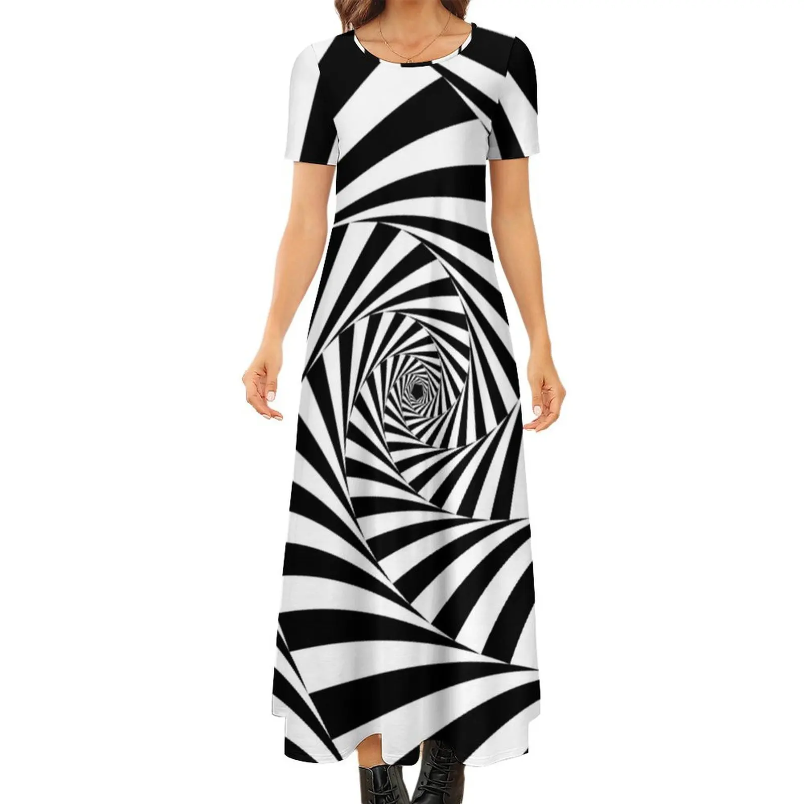 Black And White Eyes Optical Illusion Dress Aperture Spiral Abstract Vintage Maxi Dress Street Style Boho Beach Long Dresses