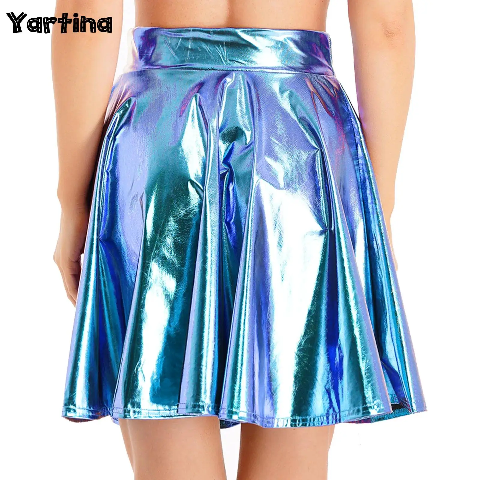 

Womens Wetlook Short Mini Skirt Shiny Metallic Pleated Skirt Mini Skater Skirt Low Rise Skirts Dance Tutu Party Club Costume