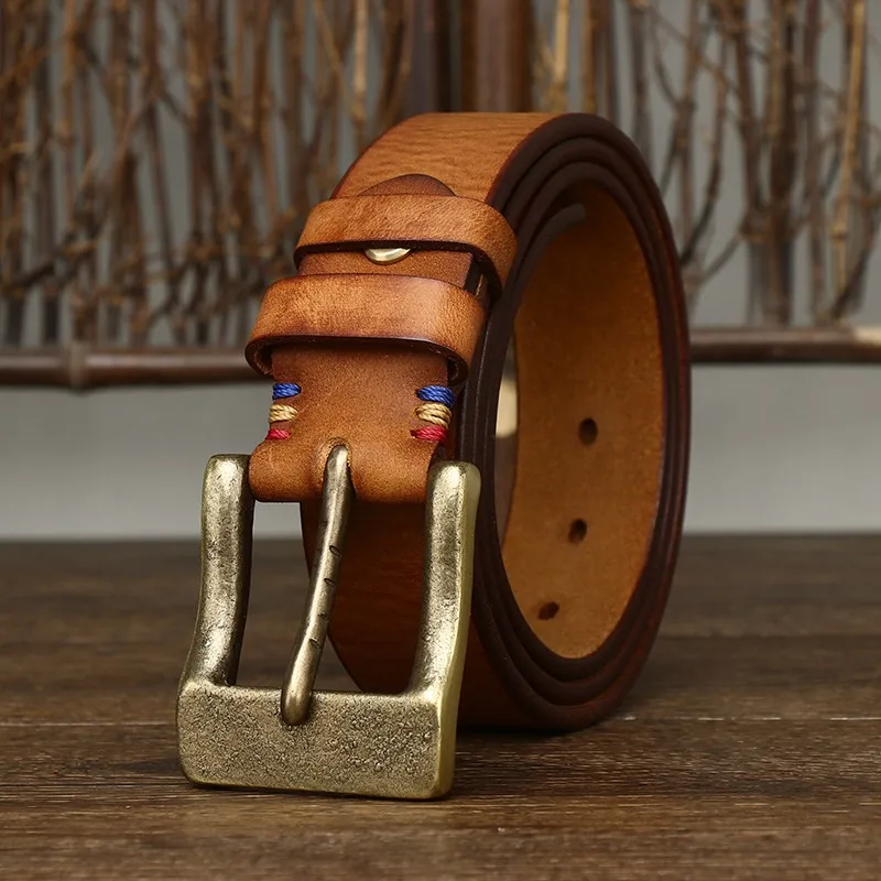 38CM wide thickened matte top layer cowskin belt copper waist men's leather