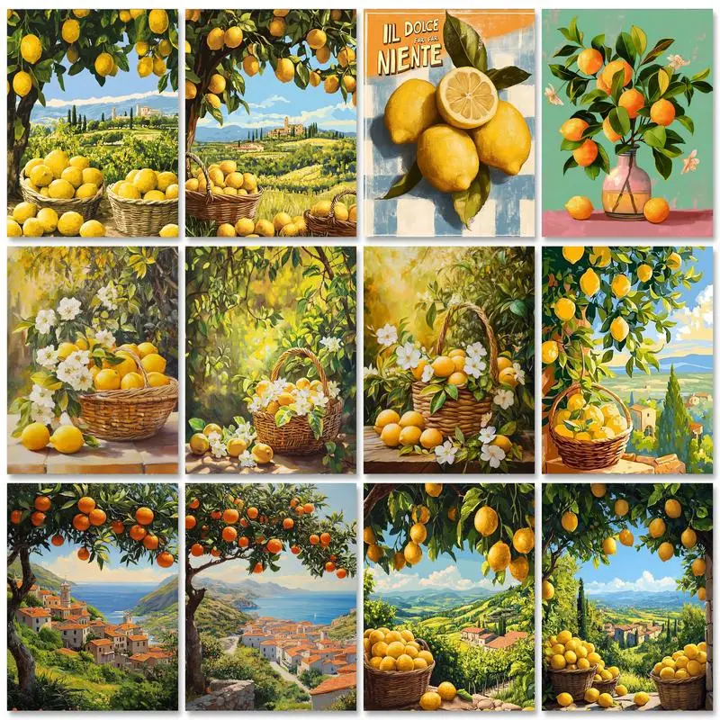 

PhotoCustom DIY Diamond Painting Lemon Tree Full Square Round Embroidery Landscape House Mosaic Kit Needlework Wall Decor