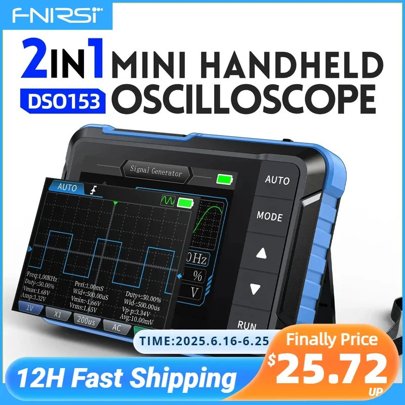 

FNIRSI DSO153 Digital Oscilloscope Signal Generator 2 in 1 1MHz Bandwidth 5MSa/s Sampling Rate Electronics Repair Tools