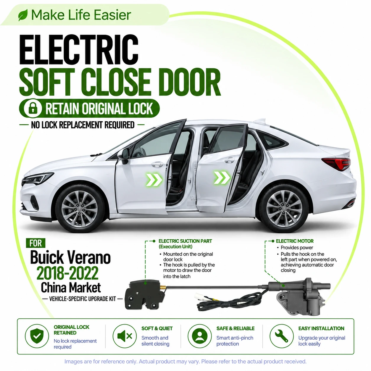 For Buick Verano 2018-2022 China Car Electric Soft Close Door Lock Upgrade Kit Retain Original Lock Auto Suction Door Closer