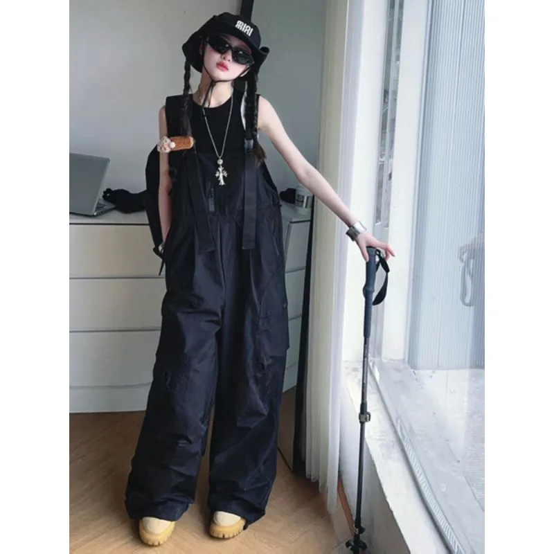 Girls 2026 American Vintage Cargo Overalls Summer High Waist Slimming Loose Straight Wide Leg Casual Long Pants