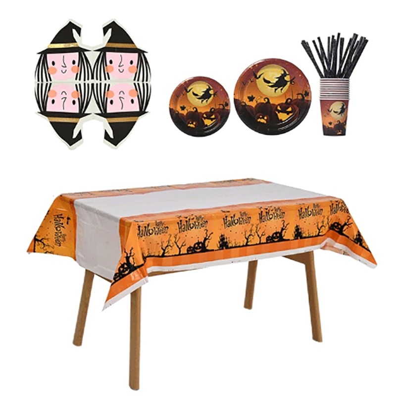 Halloween Decoration Tablecloth Pumpkin Spider Web Bat Plastic Table Cover Festival Party Home Table Decoration Supplies