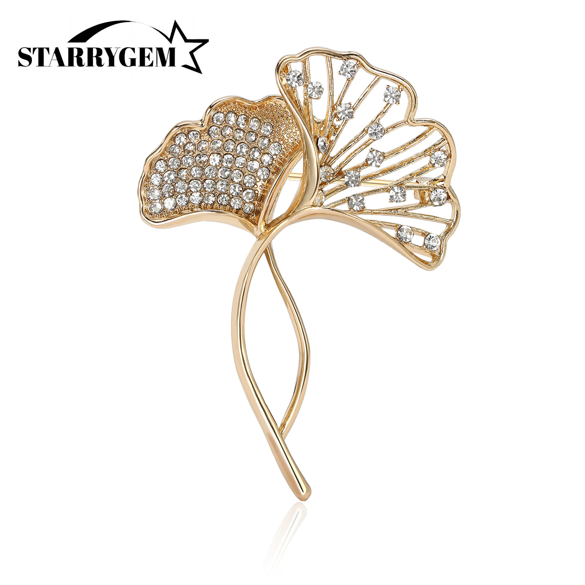 Enamel Ginkgo Leaf Pins for Women Unisex Rhinestone Botanical Brooches Office Party Friend Gifts Jewelry Accessories