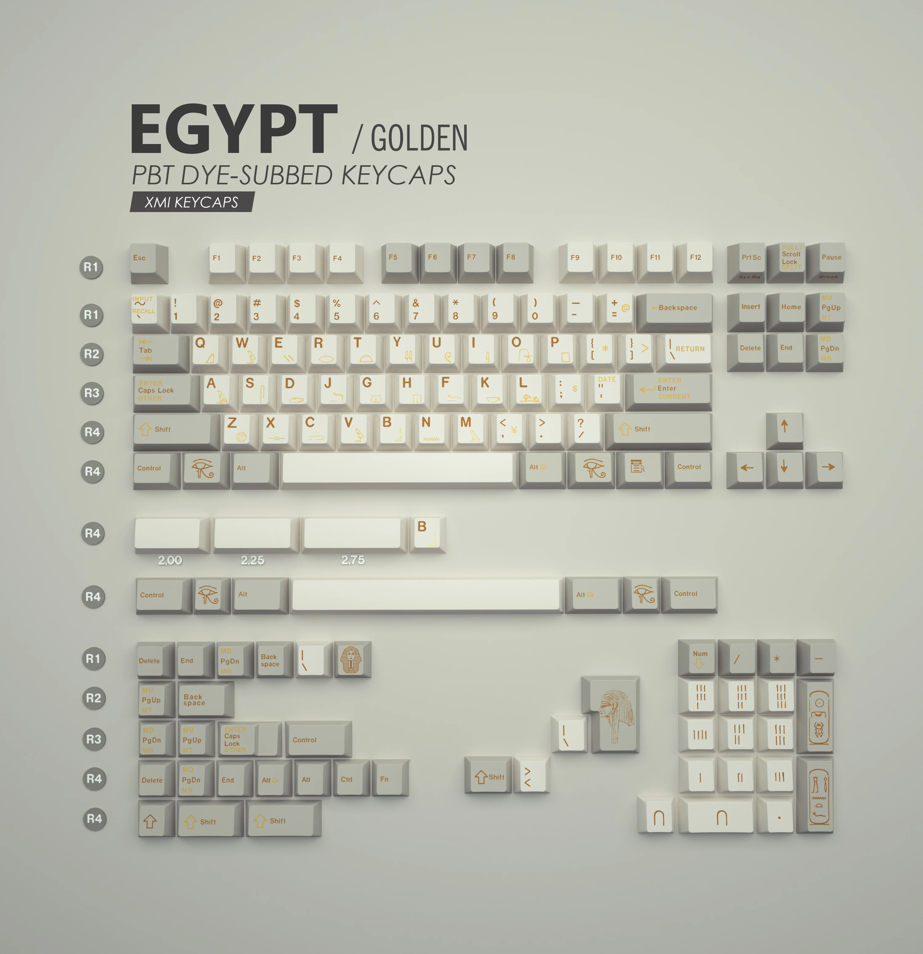 XMI Mechanical Keyboard Keycaps Golden Egyptian For Cherry Profile L9 U9 WS1 Vintage DIY PBT Dye Sublimation