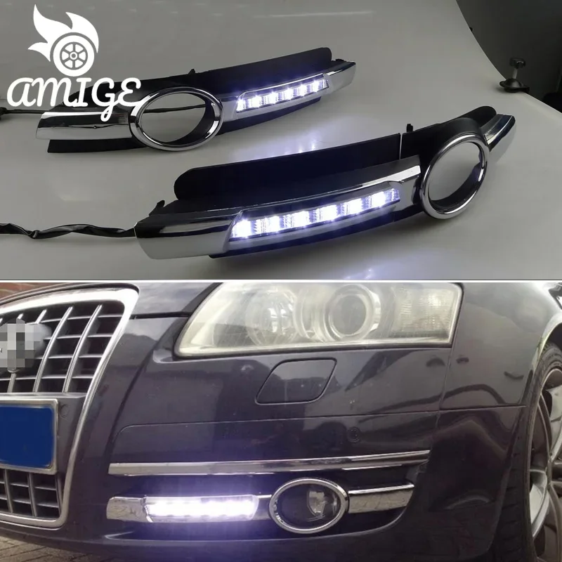 Auto Day Driving Lamps For Audi A6 C6 2005 2006 2007 2008 LED Daylights Turn Signal DRL Car LED Daytime Running Light Foglamps