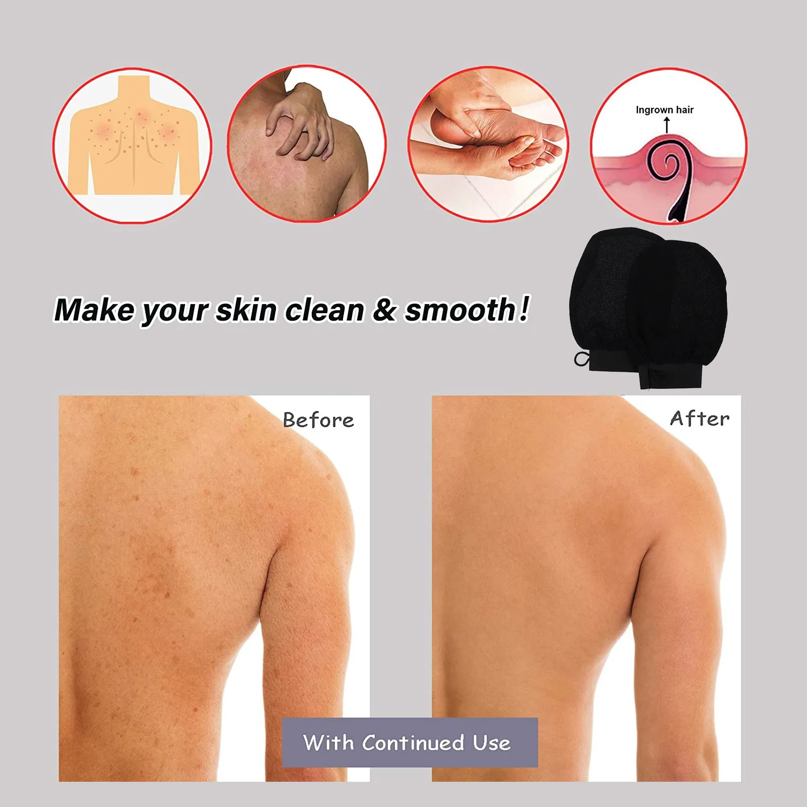 1Pair Exfoliating Gloves Body Wash Scrubbing Dead Skin Removal Bathing Shower Glove High Quality Material Gift