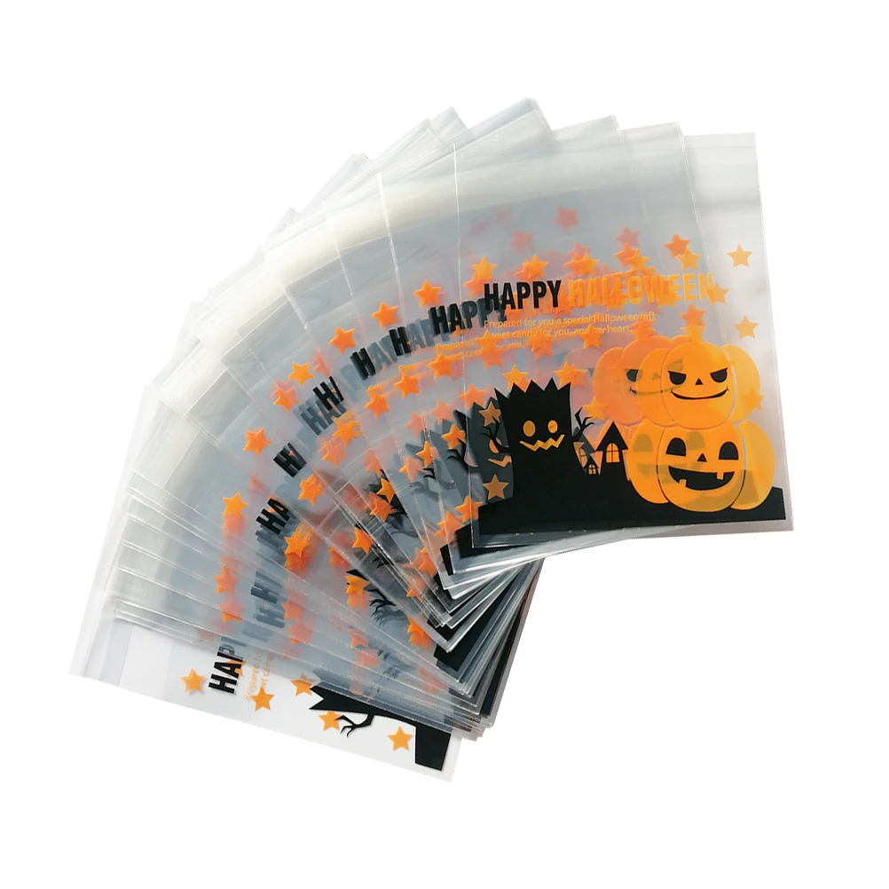 

100 Pcs Self Adhesive Treat Bags Sealable C y Halloween Pumpkin Plastic Cellophane Bags for Party Favors Gift Packaging